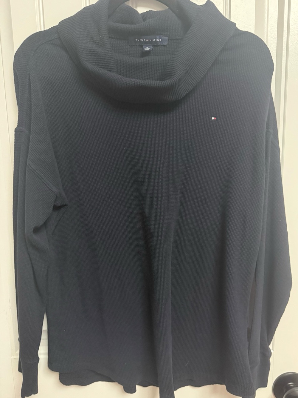 Tommy Hilfiger Women’s Navy Waffle-Knit Cowl Neck Sweater